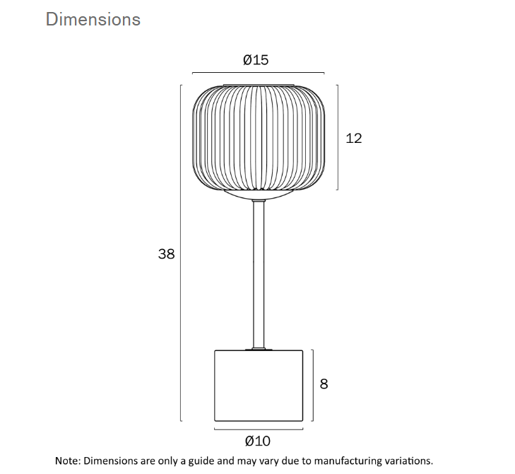 Telbix Lighting Liam Touch Lamp Dimensions