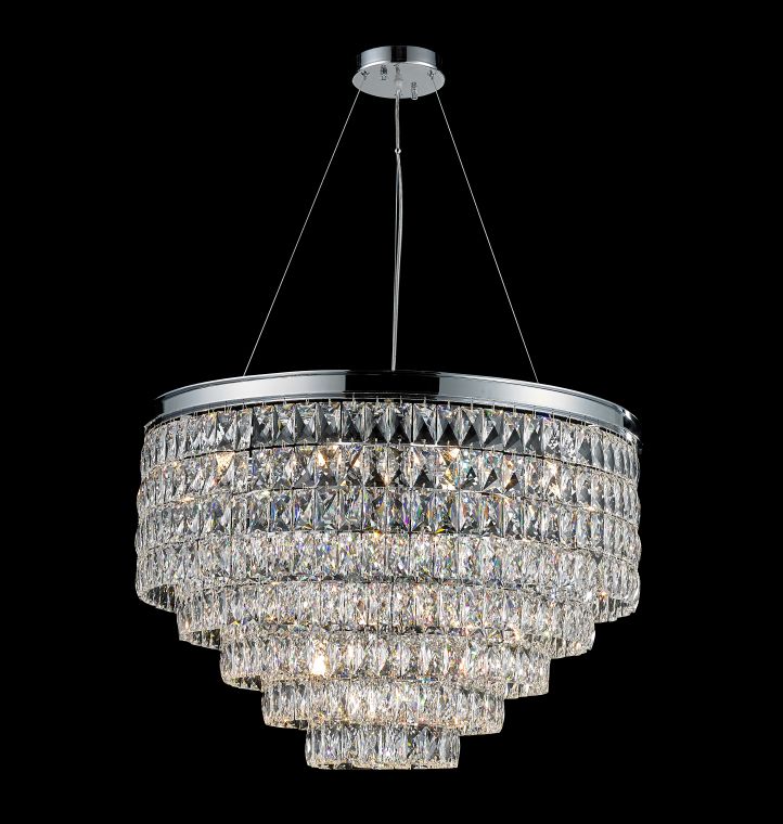 Ailia Imports Madeline 760mm Chrome Crystal pendant light.