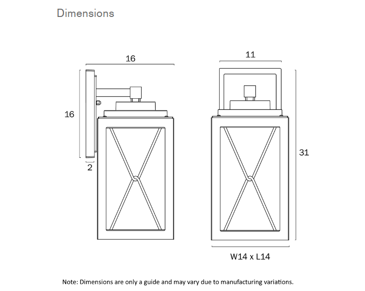Telbix Lighting Mallory Small Exterior Light Dimensions