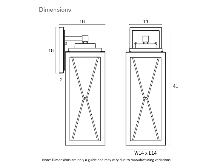 Telbix Lighting Mallory Large Exterior Light Dimensions