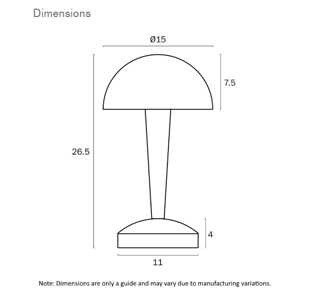 Telbix Lighting Mandel Touch Lamp Dimensions