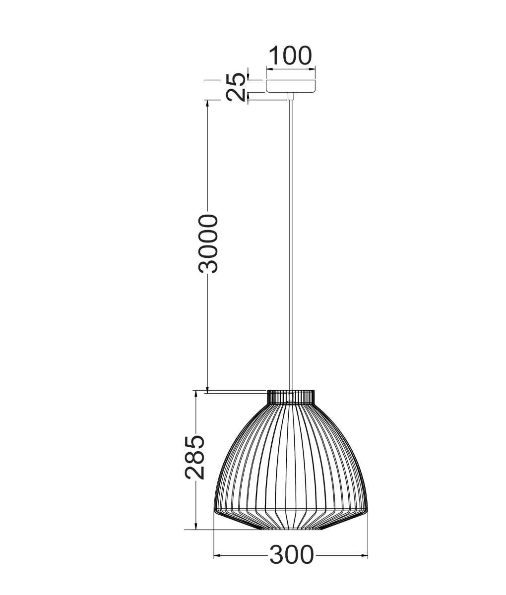 CLA Manu  1 Light Cage / Wire Pendant - Black & White - Dimensions