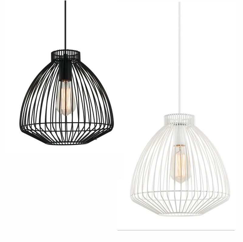 CLA Manu  1 Light Cage / Wire Pendant - Black & White