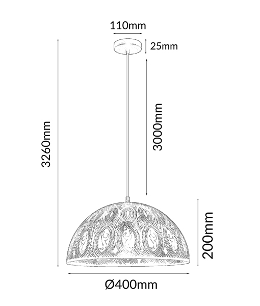 CLA Marrakesh 3 Black Dome Pendant Light - size