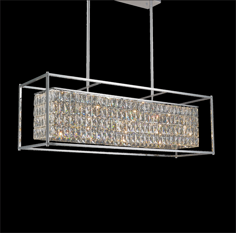Ailia Imports Madeline Rectangular Chrome crystal pendant light