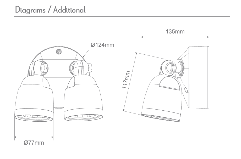 Domus Muro Eco Double Floodlight 20watt CCT - Dimensions