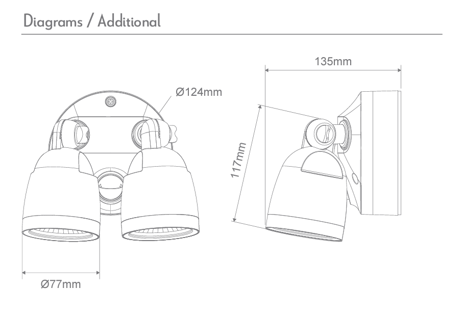 Domus Muro Eco Double Floodlight 20watt CCT with sensor - Dimensions