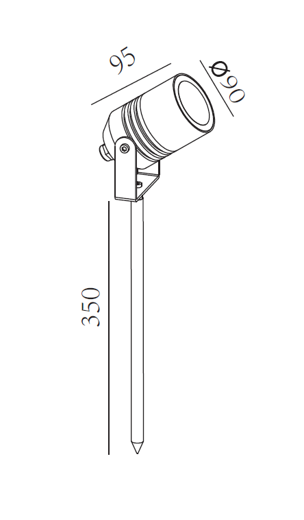 Lumenesk NIDOIT - 15watt Black garden spike light - dimensions