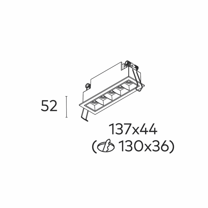 Unios Node 5 - 10watt LED Rectangular downlight - Dimensions