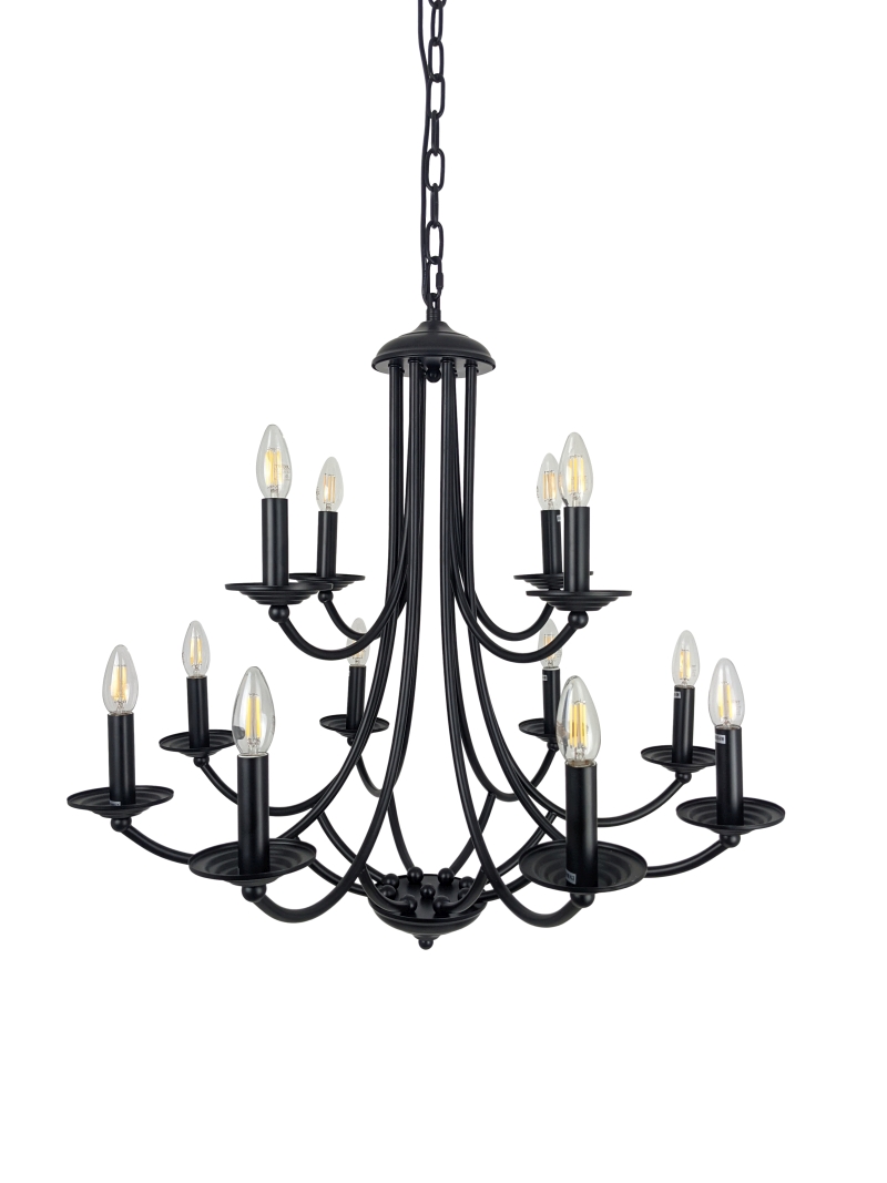 Ailia Imports - Oakford 12 Light matt black pendant light