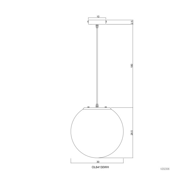 Oriel Lighting Phase Matte White Acrylic 300mm Ball Pendant Dimensions