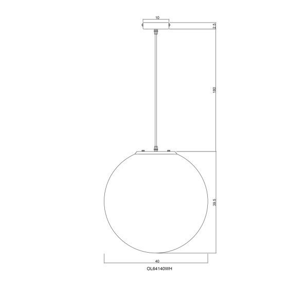 Oriel Lighting Phase Matte White Acrylic 400mm Ball Pendant Dimensions