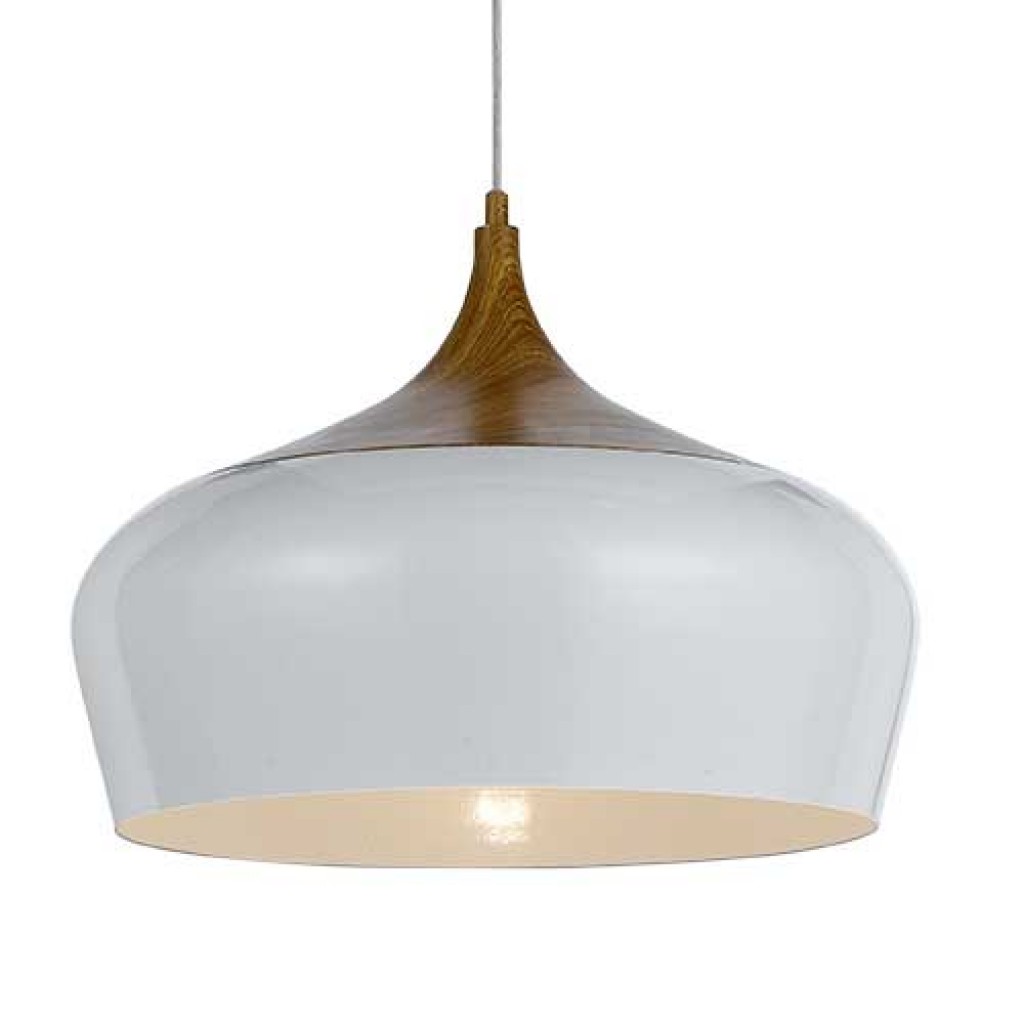 Telbix Polk 46 White / Timber Pendant Lights