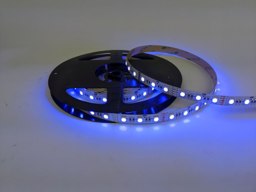 RGBWW Colour Changing LED strip with Warm White light - Blue LIT