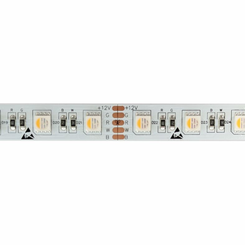 RGBWW Colour Changing LED strip with Warm White light - close up