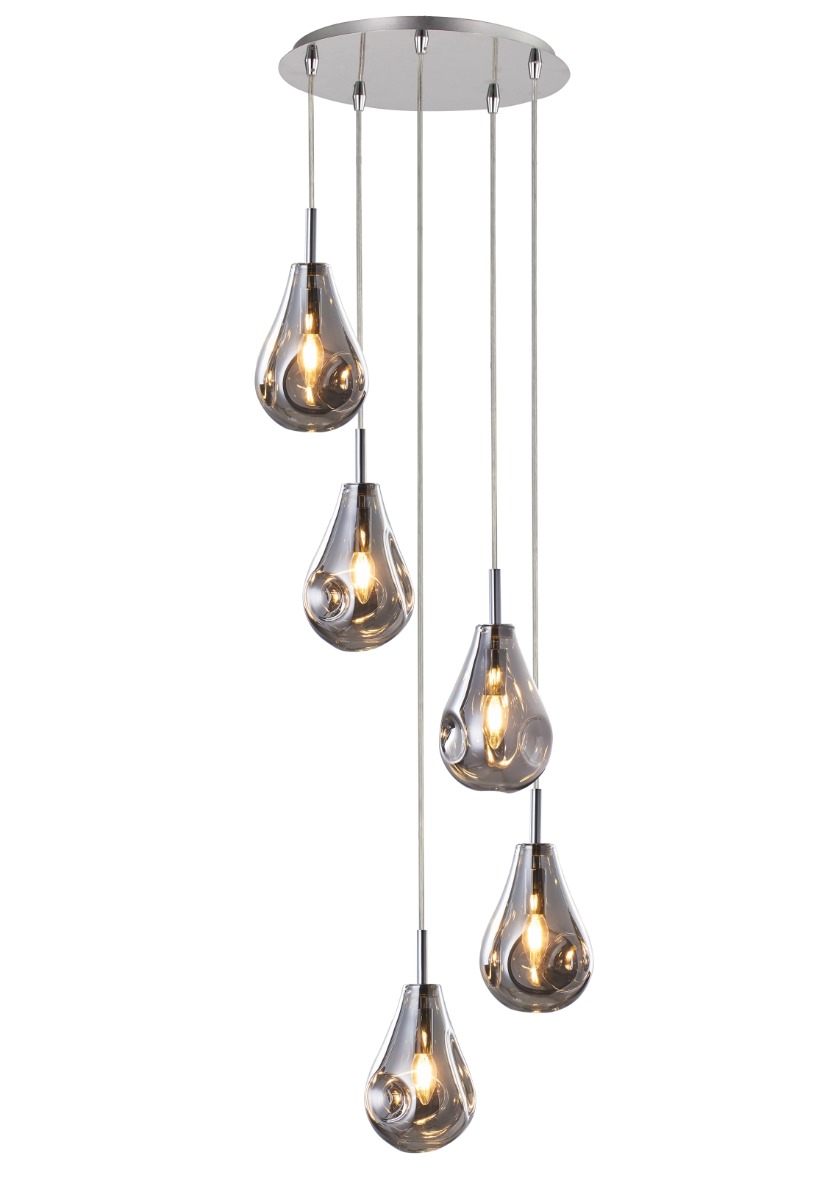 Ailia Imports Savin 5LT Cord Drop Pendant Smoked/Mirrored Glass