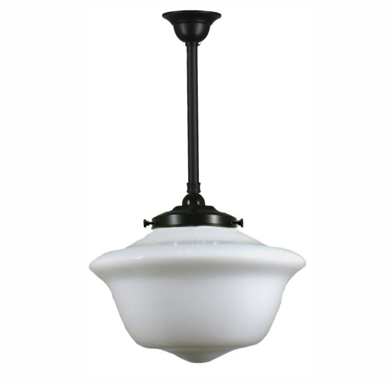 Lode Victorian schoolhouse 16inch Opal glass on Patina Rod set