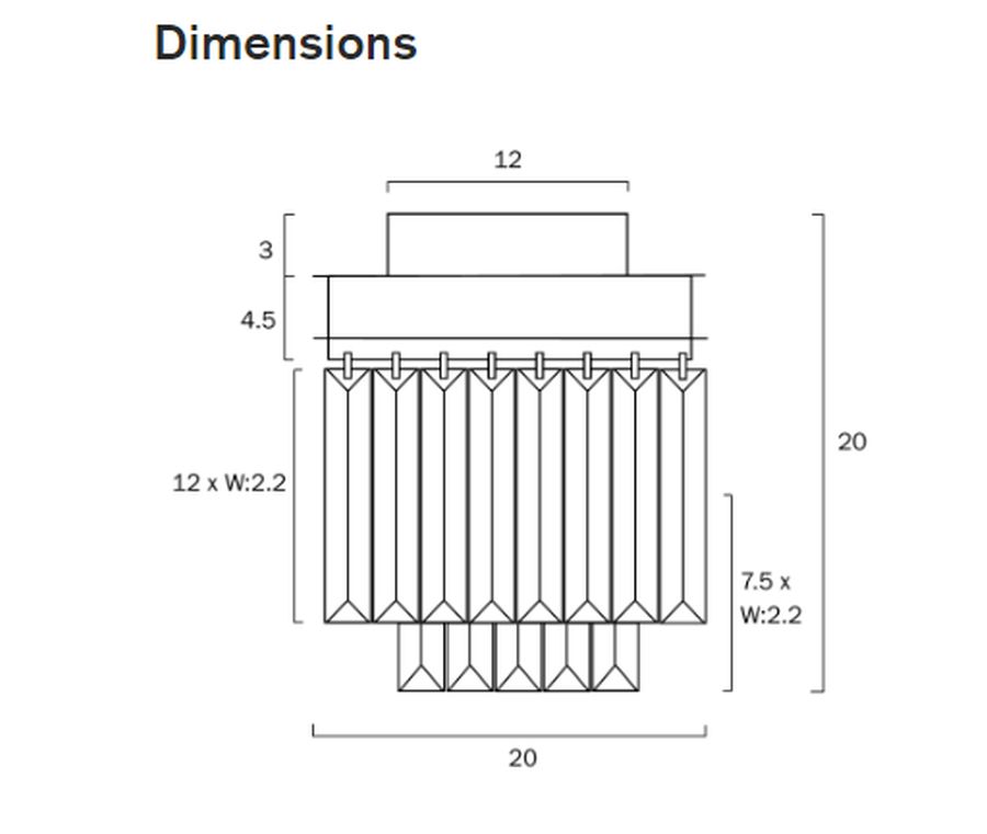 Telbix Serene Black / Crystal DIY Fitting - Dimensions
