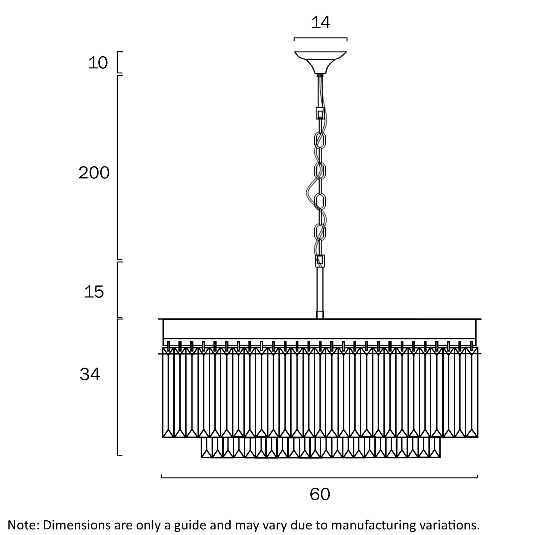 Telbix Lighting Serene 9LT Black Crystal Pendant Dimensions