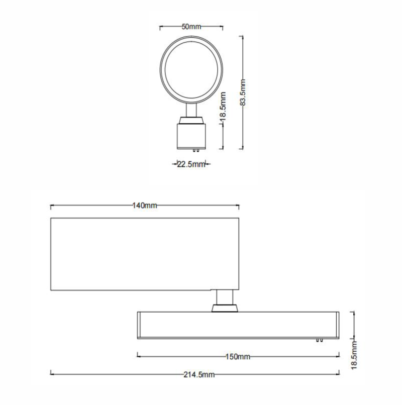 Magnetic Track Spot 50 Single adjustable spotlight head - Dimensions
