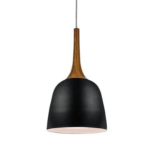 Telbix Polk PE20 Black/Timber Pendant Lights 200mm 