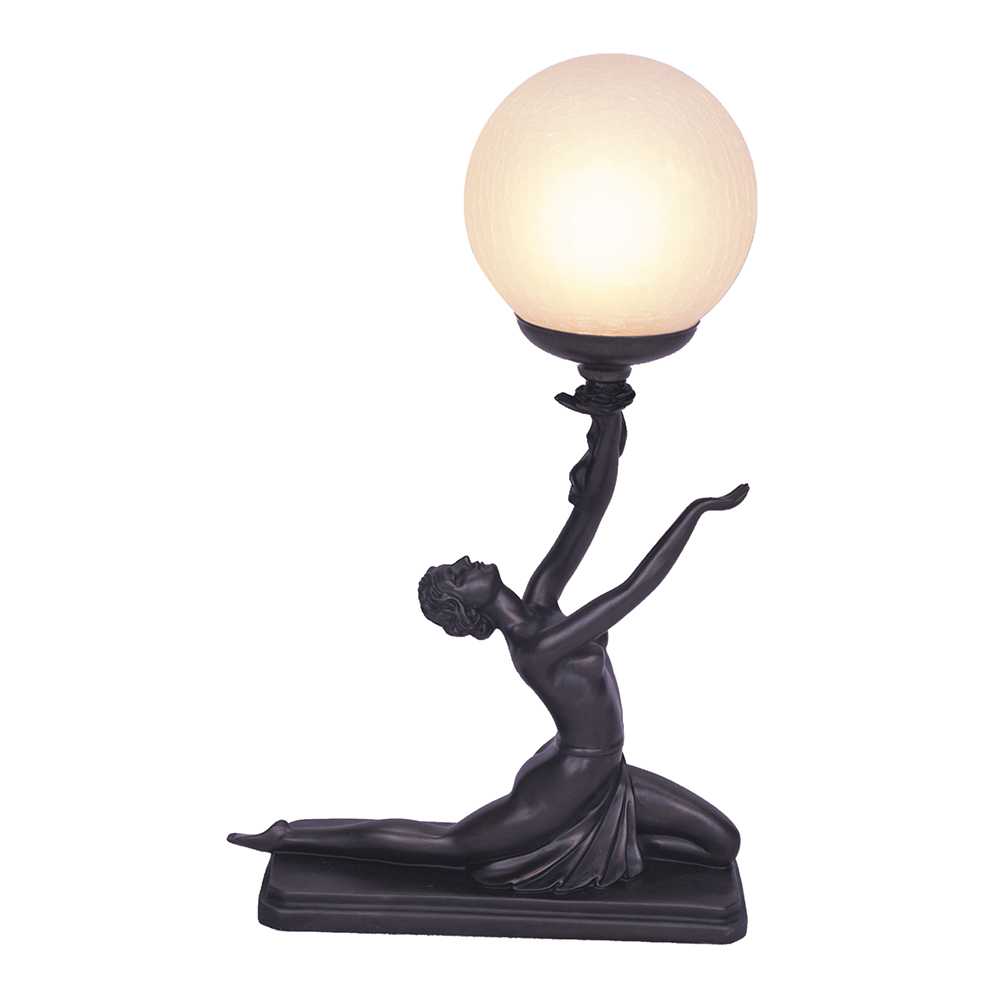 G&G Brothers Art Deco Lady Sitting Holding a Ball Table Lamp