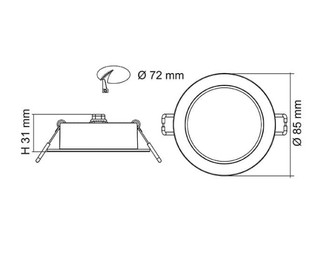 SAL S9041 Tradegem 8watt LED Downlight - Dimensions