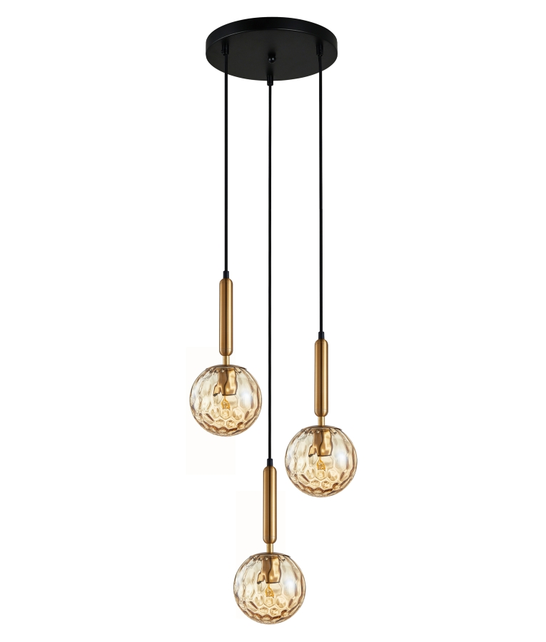 CLA Trattino1 3 Light Cord Drop Pendant light - Amber Glasses