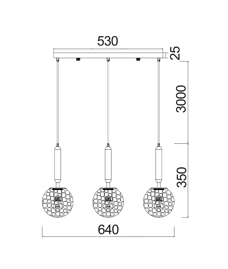 Trattino2 3 Light Bar Pendant light - size