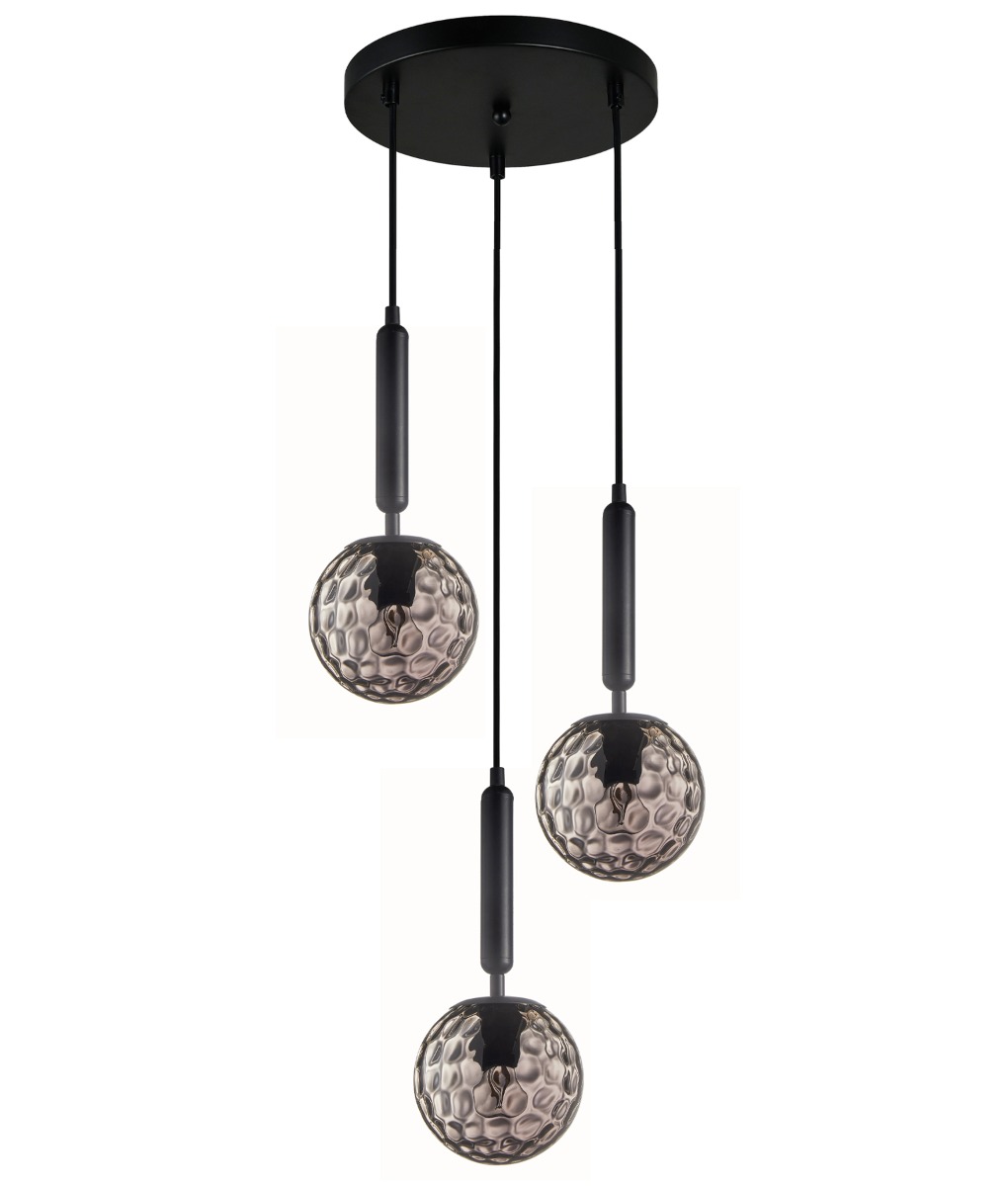 CLA Trattino2 3 Light Cord Drop Pendant Light - Smoke Glass