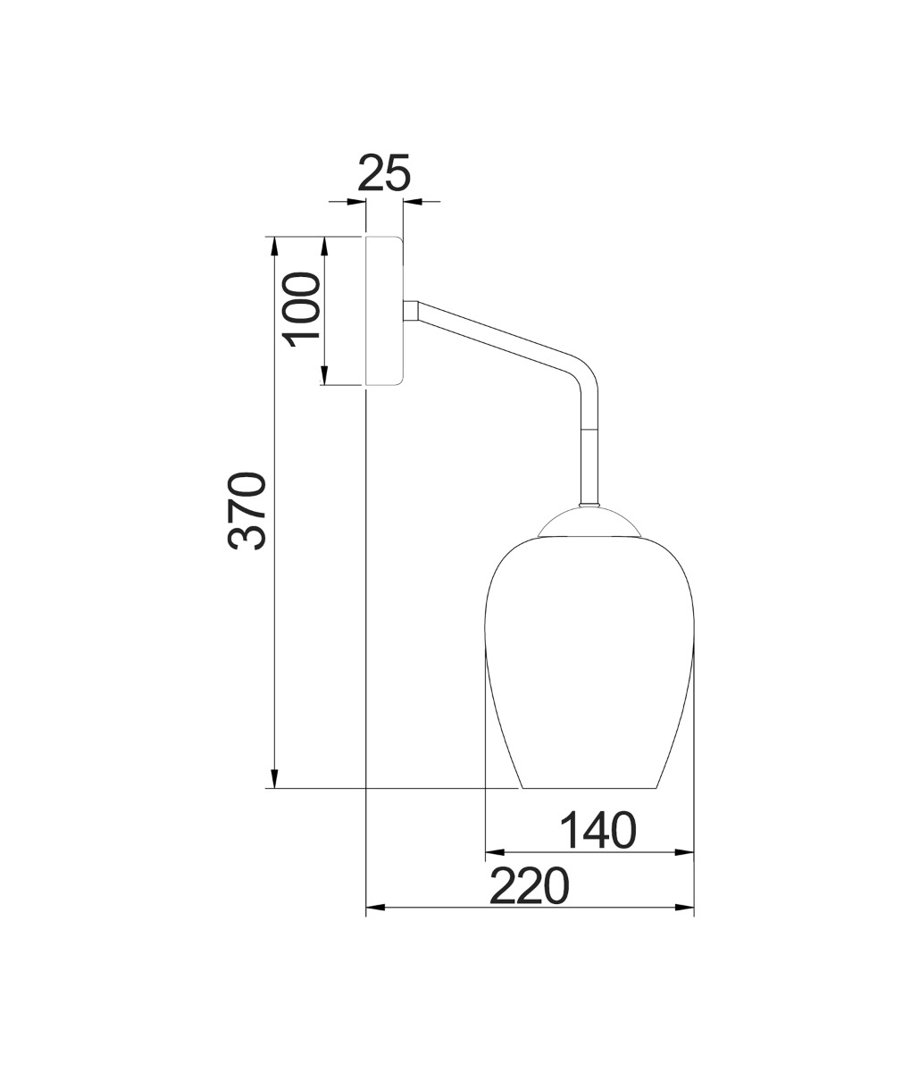 CLA Vinum 1 Light Wall Light - Smoke glass - Dimensions