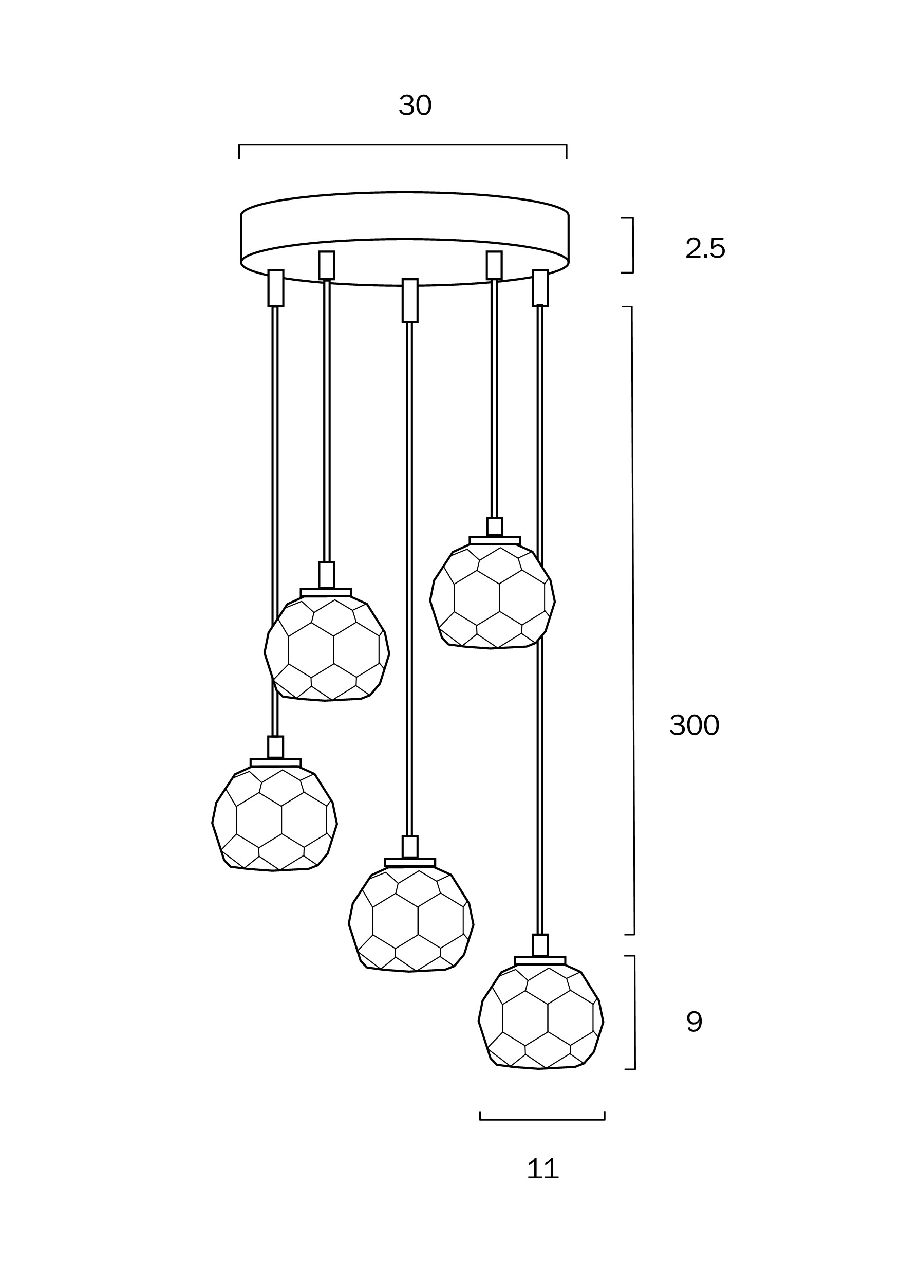 Telbix Lighting Zaha 5LT Pendant Dimensions