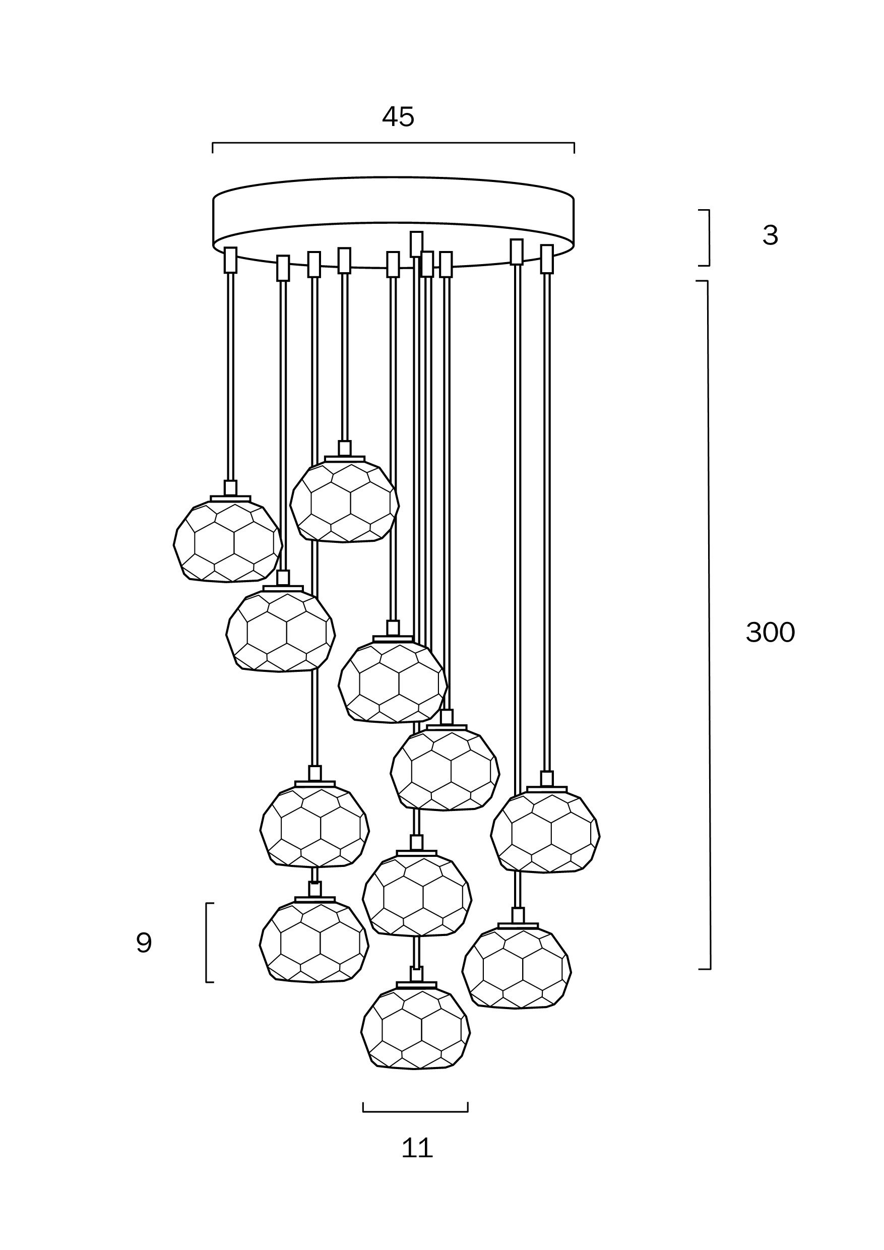 Telbix Lighting Zaha 10 Light Pendant Dimensions